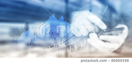 Virtual screen with stock market changes. Business Finance graph chart Virtual screen with stock market changes. Business Finance graph chart 86809398