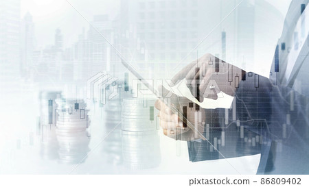 Analysis concept. Financial graph on city scape background double exposure Analysis concept. Financial graph on city scape background double exposure 86809402