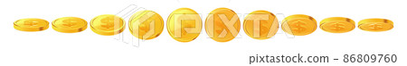 Set of rotating gold coins with dollar currency sign. Set of rotating gold coins with dollar currency sign. 86809760