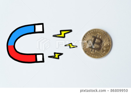 The concept of attracting investment. Abstract drawn magnet attracts cryptocurrency. The concept of attracting investment. Abstract drawn magnet attracts cryptocurrency. 86809950