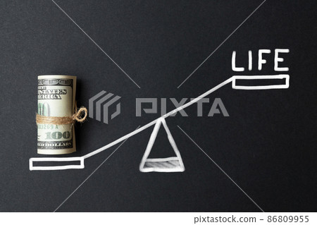 The concept of priorities in the form of weights. Money is more important than life. The concept of priorities in the form of weights. Money is more important than life. 86809955