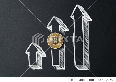 Cryptocurrency growth and blockchain investment concept with up arrows. Cryptocurrency growth and blockchain investment concept with up arrows. 86809960