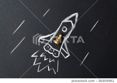 Rocket flying with an abstract person. The concept of growth by position and career. Personal development. 86809962