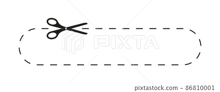 Scissors cutting coupon shape with dotted line. Cut here icon for paper discount, voucher, promo code. Outline vector illustration Scissors cutting coupon shape with dotted line. Cut here icon for paper discount, voucher, promo code. Outline vector illustration 86810001
