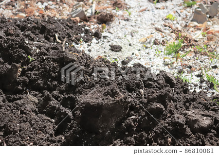 View of soil with part of it cultivated 86810081