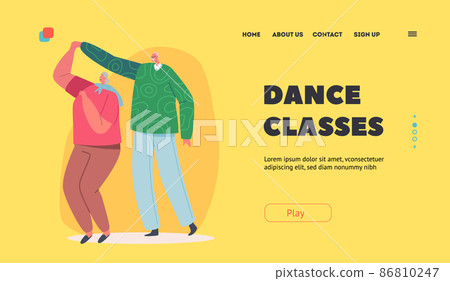 Dance Classes Landing Page Template. Happy Elderly Male and Female Characters Dance Together. Aged Couple Relations Dance Classes Landing Page Template. Happy Elderly Male and Female Characters Dance Together. Aged Couple Relations 86810247