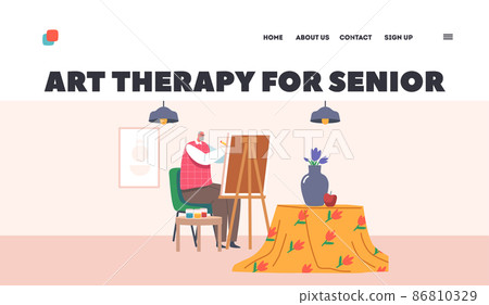 Art Therapy for Senior Landing Page Template. Aged People Hobby, Old Man Artist Creative Occupation, Old Male Painter 86810329