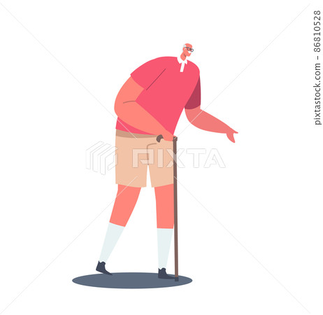 Senior Male Character with Walking Cane Isolated on White Background. Elderly Man Lifestyle, Old Smiling Gentleman 86810528