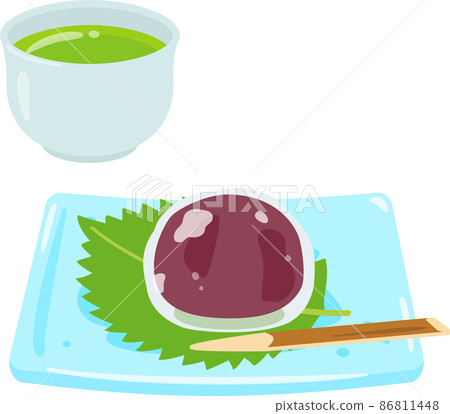 Kuzu bun and green tea on a plate 86811448