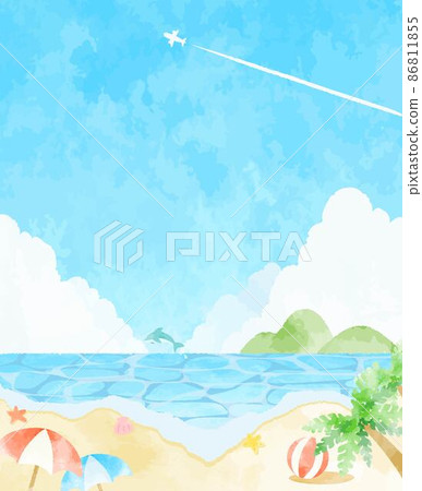 清爽的夏日海景插畫 清爽的夏日海景插畫 86811855