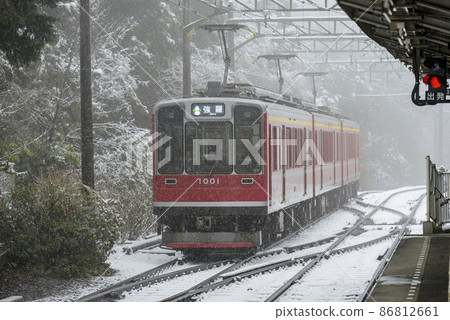 Snow Hakone Ohiradai Station [Winter 2022] Hakone Tozan Train Type 1000 86812661