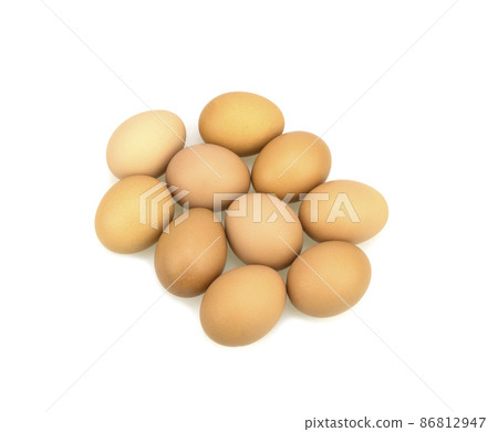 10 chicken eggs on a white background 86812947