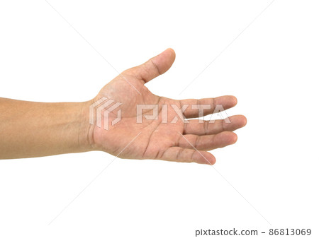 Male hand holding something isolated on a white background. 86813069