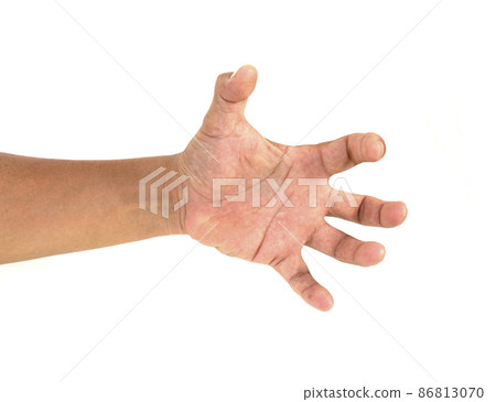 Male hand holding something isolated on a white background. Male hand holding something isolated on a white background. 86813070