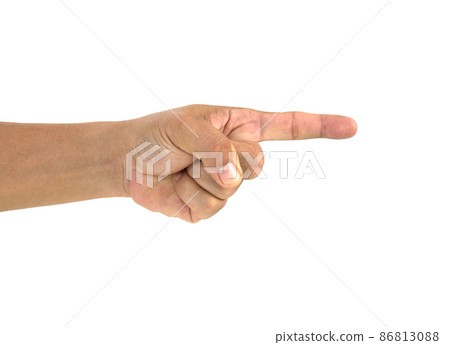 Closeup of male hand pointing. Isolated on white background Closeup of male hand pointing. Isolated on white background 86813088