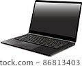 從一個角度看的逼真的黑色筆記本電腦 86813403