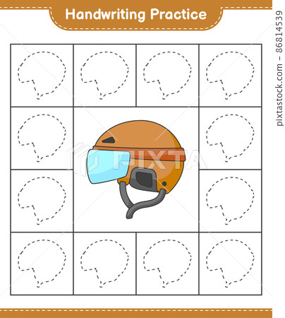 Handwriting practice. Tracing lines of Hockey Helmet. Educational children game, printable worksheet, vector illustration Handwriting practice. Tracing lines of Hockey Helmet. Educational children game, printable worksheet, vector illustration 86814539