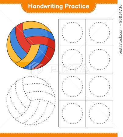 Handwriting practice. Tracing lines of Volleyball. Educational children game, printable worksheet, vector illustration Handwriting practice. Tracing lines of Volleyball. Educational children game, printable worksheet, vector illustration 86814736