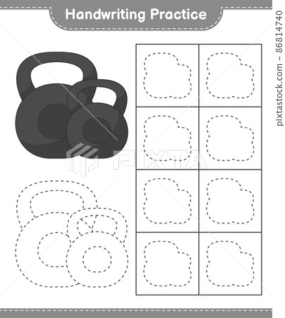 Handwriting practice. Tracing lines of Dumbbell. Educational children game, printable worksheet, vector illustration 86814740