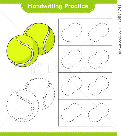 Handwriting practice. Tracing lines of Tennis Ball. Educational children game, printable worksheet, vector illustration 86814741