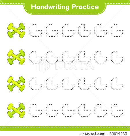 Handwriting practice. Tracing lines of Dumbbell. Educational children game, printable worksheet, vector illustration 86814985