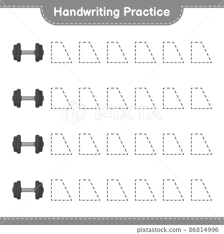 Handwriting practice. Tracing lines of Dumbbell. Educational children game, printable worksheet, vector illustration 86814996