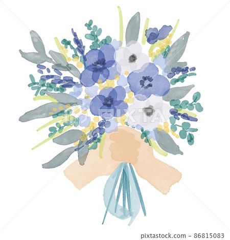 Watercolor. A bouquet drawn in watercolor. Wedding bouquet with a watercolor touch. Illustration of a hand holding a bouquet. Watercolor. A bouquet drawn in watercolor. Wedding bouquet with a watercolor touch. Illustration of a hand holding a bouquet. 86815083