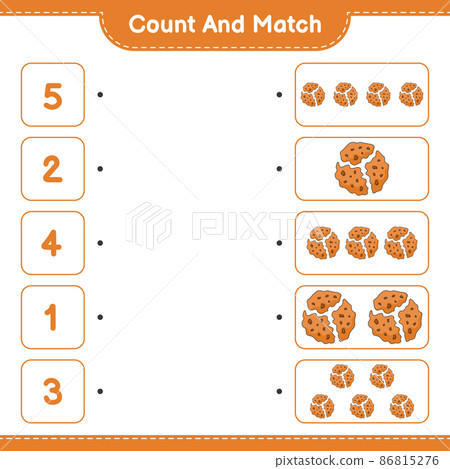 Count and match, count the number of Cookie and match with the right numbers. Educational children game, printable worksheet, vector illustration Count and match, count the number of Cookie and match with the right numbers. Educational children game, printable worksheet, vector illustration 86815276