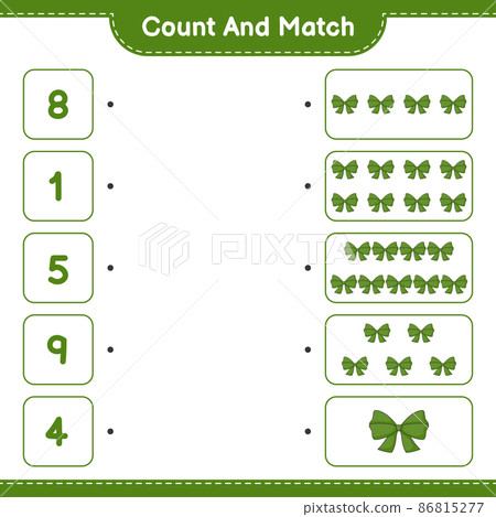 Count and match, count the number of Ribbon and match with the right numbers. Educational children game, printable worksheet, vector illustration Count and match, count the number of Ribbon and match with the right numbers. Educational children game, printable worksheet, vector illustration 86815277