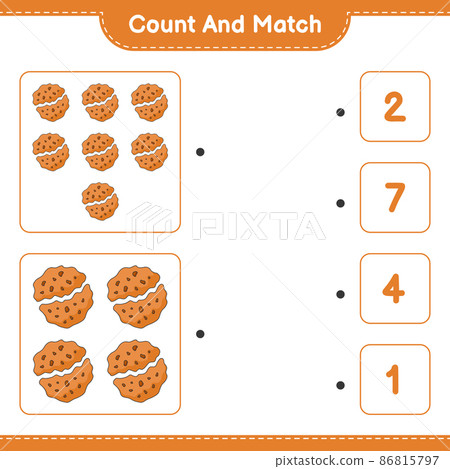 Count and match, count the number of Cookie and match with the right numbers. Educational children game, printable worksheet, vector illustration Count and match, count the number of Cookie and match with the right numbers. Educational children game, printable worksheet, vector illustration 86815797