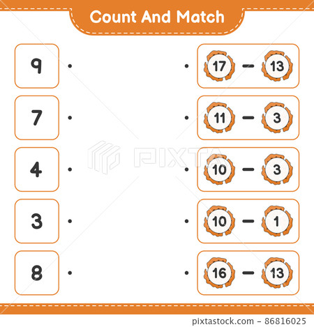 Count and match, count the number of Cookie and match with the right numbers. Educational children game, printable worksheet, vector illustration Count and match, count the number of Cookie and match with the right numbers. Educational children game, printable worksheet, vector illustration 86816025