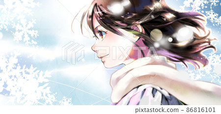 簡介女學生插圖可用冬季顏色背景 可用空間 86816101