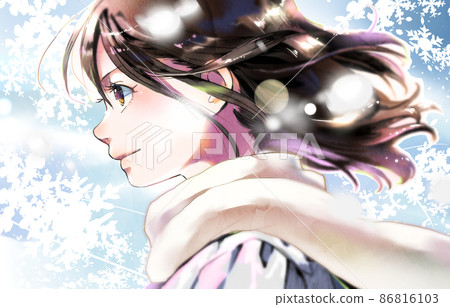簡介女學生插畫冬色人單背景版 簡介女學生插畫冬色人單背景版 86816103