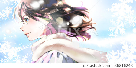 簡介女學生插圖可用冬季顏色背景 可用空間 86816248