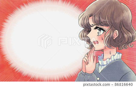 昭和女孩卡通插圖,驚訝姐姐的旗幟 昭和女孩卡通插圖,驚訝姐姐的旗幟 86816640