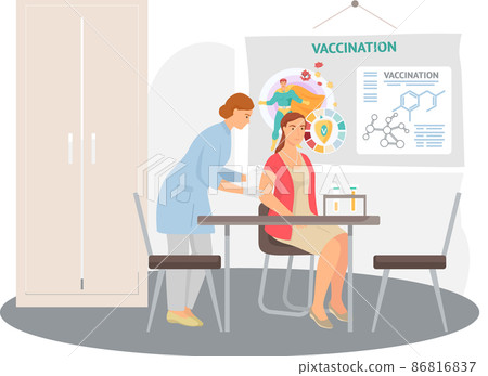 Antivirus vaccine. Scientists conducting scientific researches team of laboratory assistants with test tubes scenes set 86816837