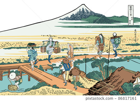 葛飾北齋圖像相模中原白色背景與標題 86817161