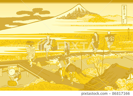 Katsushika Hokusai Image Sagami Nakahara Titled Gold 86817166
