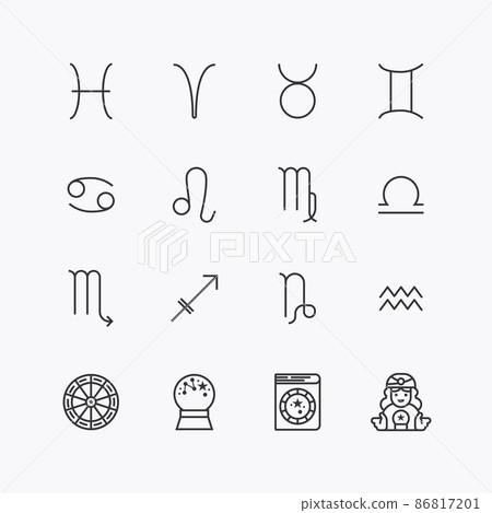 Bundle of astrology horoscope flat line icons collection. simple  design vector 86817201