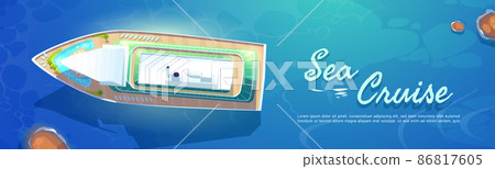 Sea cruise cartoon banner with liner in ocean Sea cruise cartoon banner with liner in ocean 86817605