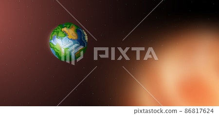 Earth in space with stars and huge glowing sun 86817624