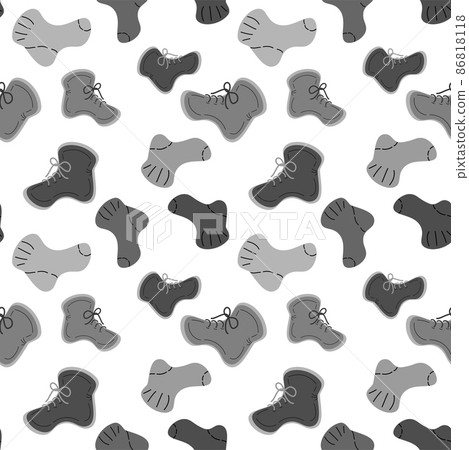 Seamless pattern featuring warm knitted socks and in black and white colors. Vector repeat texture. 86818118
