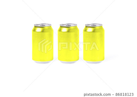 Three yellow aluminum cans on a white background. Drink concept 86818123