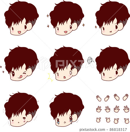Two-block perm boy facial expression set 86818317