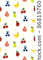 Seamless half drop fruit food icons pattern, line and flat art. Vector design templates for apps, web, print, etc.  86819760