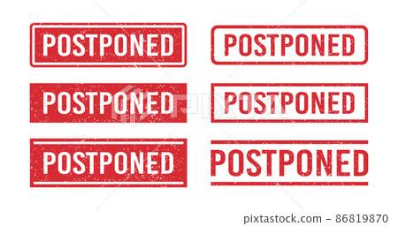 Postponed red grunge rubber stamp. Postpone sign sticker. Grunge vintage square label. Vector illustration on white background 86819870