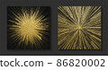 Golden backgrounds set with sunburst. Shiny gold retro rays, bright sunbeams. Vintage vector illustration. Bright background for christmas cards, luxury flyers or banners. 86820002