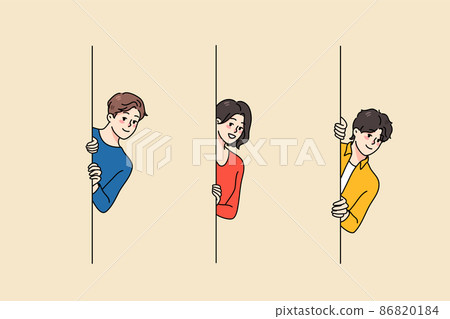 Diverse people peeking from around corner  86820184