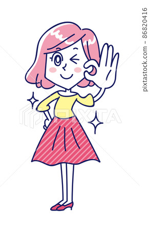 一個微笑的年輕女人給出一個好的手勢 86820416