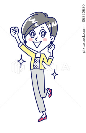 Young woman rejoices in guts pose Young woman rejoices in guts pose 86820680